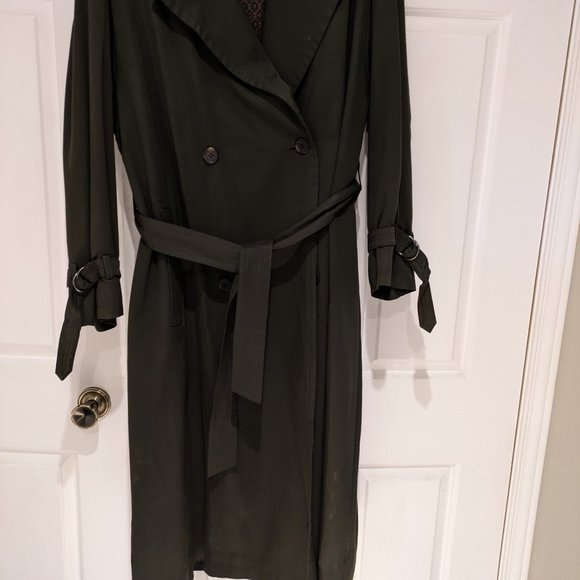 100% wool mens trenchcoat 40R deep olive Sanyo by Carol Cohen - Picture 1 of 5